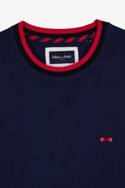 T-Shirt Colorblock Bleu Fonce A Inscription Eden Park French Flair