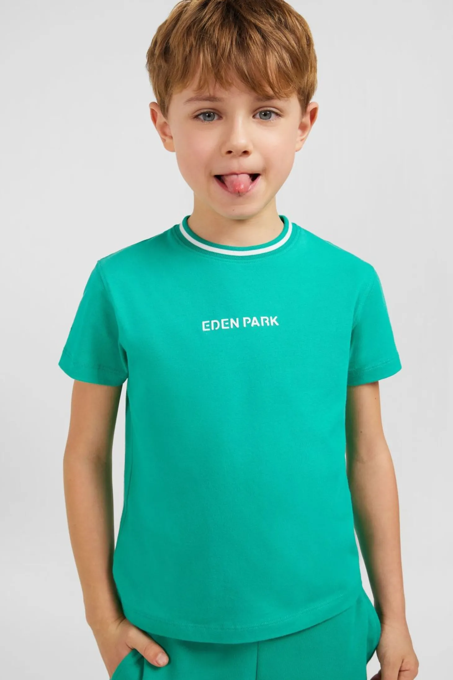 T-Shirt Col Rond Raye Eden Park Vert En Coton Stretch