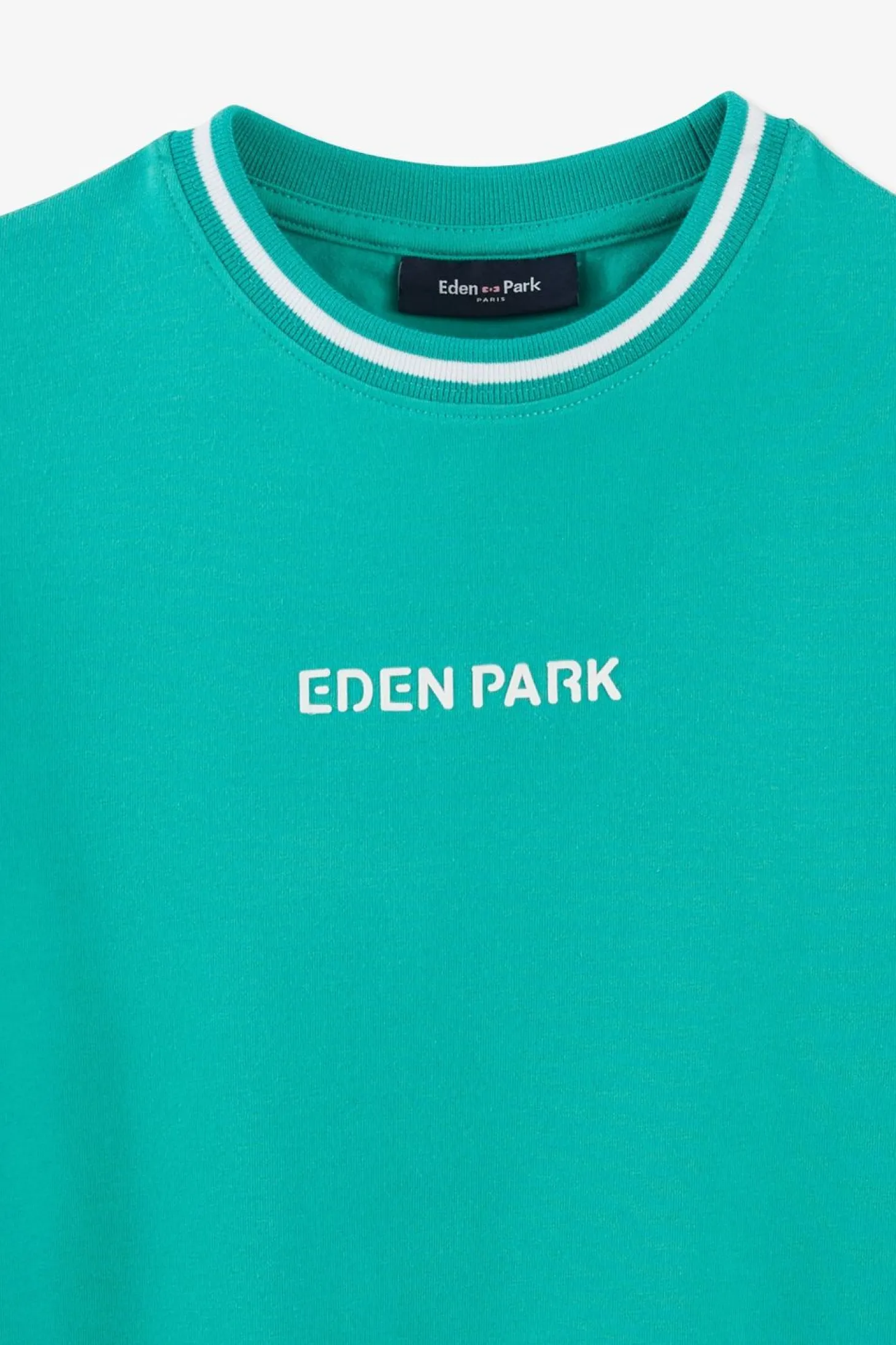 T-Shirt Col Rond Raye Eden Park Vert En Coton Stretch