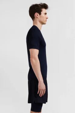 T-Shirt De Sport Manches Courtes A Details Cercles Bleu Marine