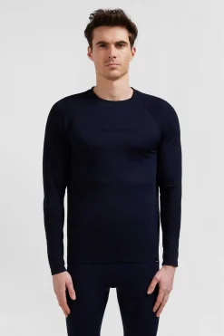 T-Shirt De Sport Manches Longues A Details Cercles Bleu Marine