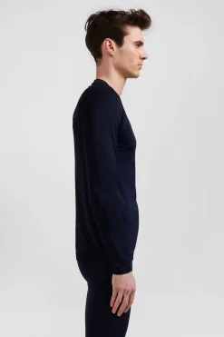 T-Shirt De Sport Manches Longues A Details Cercles Bleu Marine