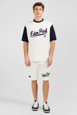 T-Shirt Ecru Colorblock Inscription Eden Park