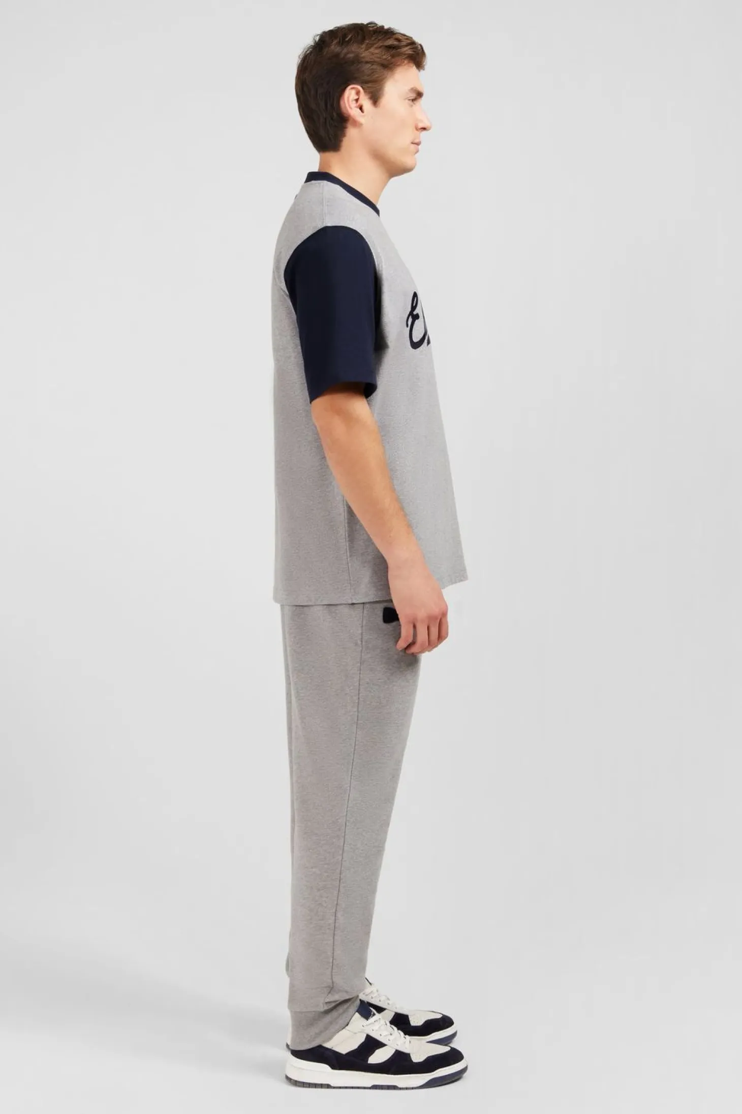 T-Shirt Gris Clair Colorblock Inscription Eden Park