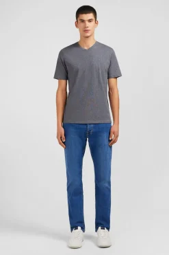 T-Shirt Gris Col V A Manches Courtes