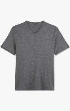 T-Shirt Gris Col V A Manches Courtes