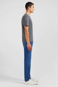 T-Shirt Gris Col V A Manches Courtes