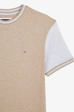 T-Shirt Manches Courtes Beige Colorblock