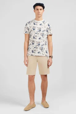 T-Shirt Manches Courtes Blanc Imprime Feuilles
