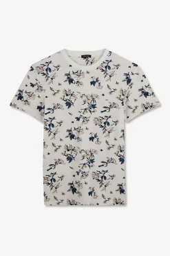 T-Shirt Manches Courtes Blanc Imprime Feuilles
