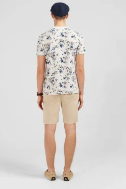 T-Shirt Manches Courtes Blanc Imprime Feuilles