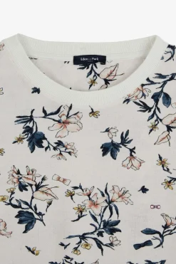 T-Shirt Manches Courtes Blanc Imprime Feuilles