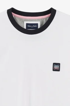 T-Shirt Manches Courtes Blanc En Coton Details Embleme