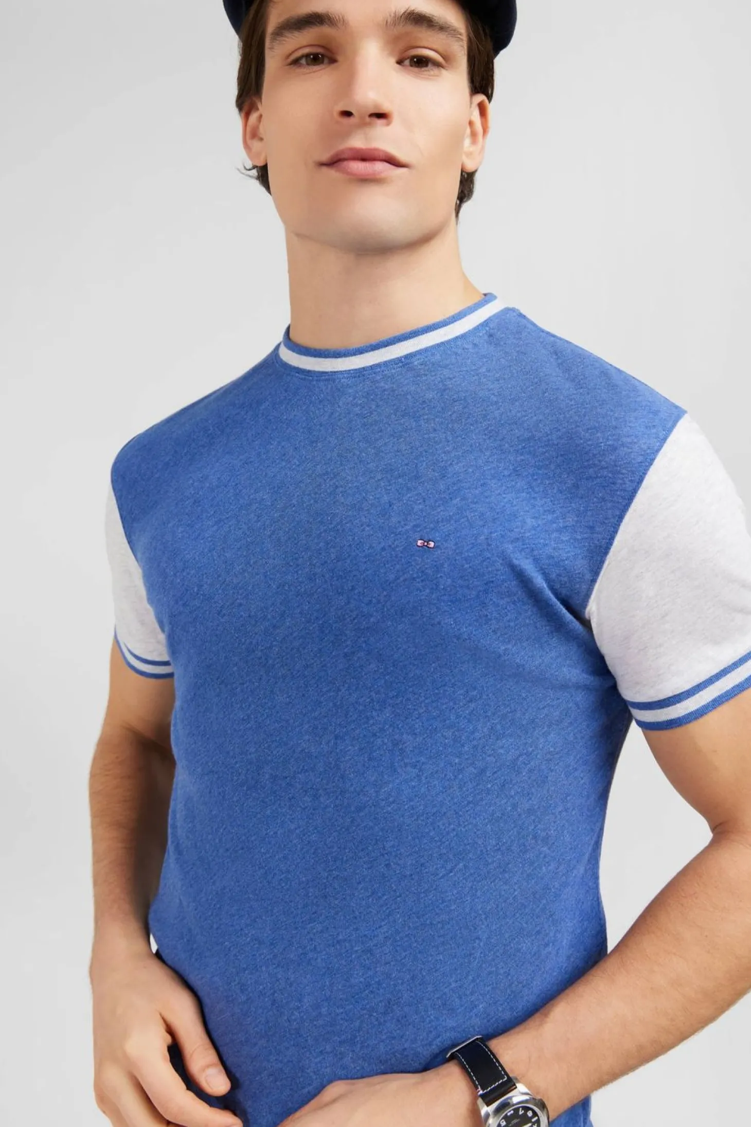 T-Shirt Manches Courtes Bleu Colorblock