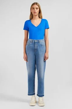 T-Shirt Manches Courtes Bleu En Coton Pima