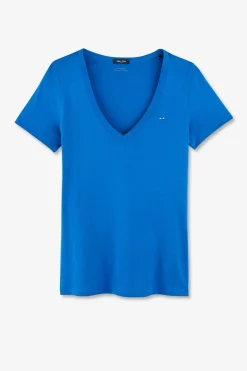 T-Shirt Manches Courtes Bleu En Coton Pima
