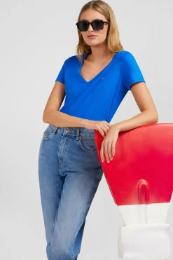 T-Shirt Manches Courtes Bleu En Coton Pima