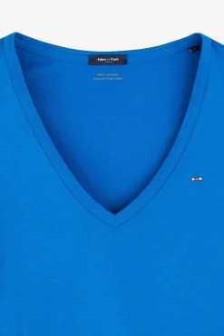 T-Shirt Manches Courtes Bleu En Coton Pima