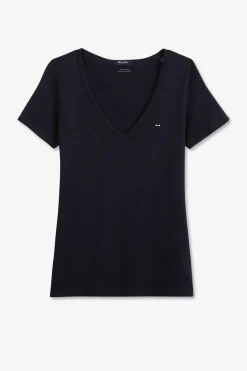 T-Shirt Manches Courtes Bleu Marine En Coton Pima