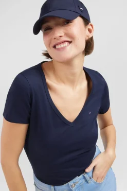 T-Shirt Manches Courtes Bleu Marine En Coton Pima