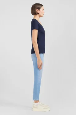 T-Shirt Manches Courtes Bleu Marine En Coton Pima