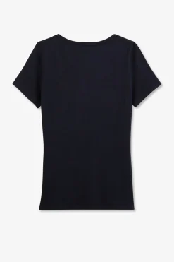 T-Shirt Manches Courtes Bleu Marine En Coton Pima