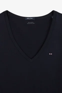 T-Shirt Manches Courtes Bleu Marine En Coton Pima