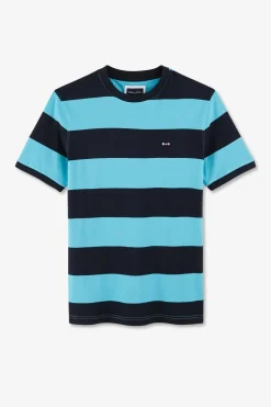 T-Shirt Manches Courtes Cercle Marine Et Turquoise En Coton