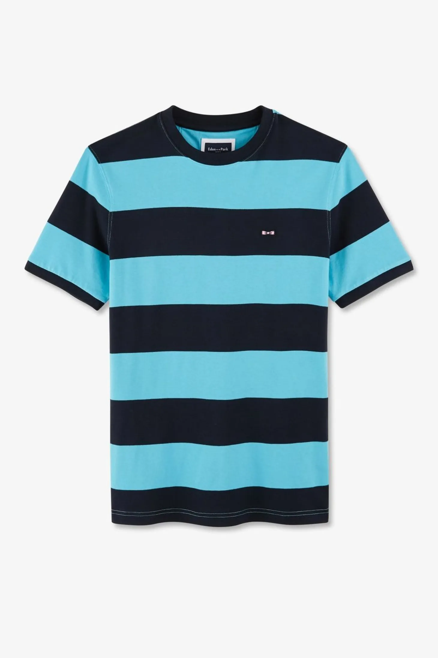 T-Shirt Manches Courtes Cercle Marine Et Turquoise En Coton