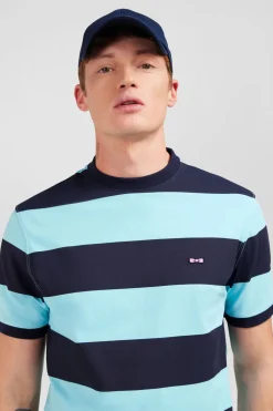 T-Shirt Manches Courtes Cercle Marine Et Turquoise En Coton