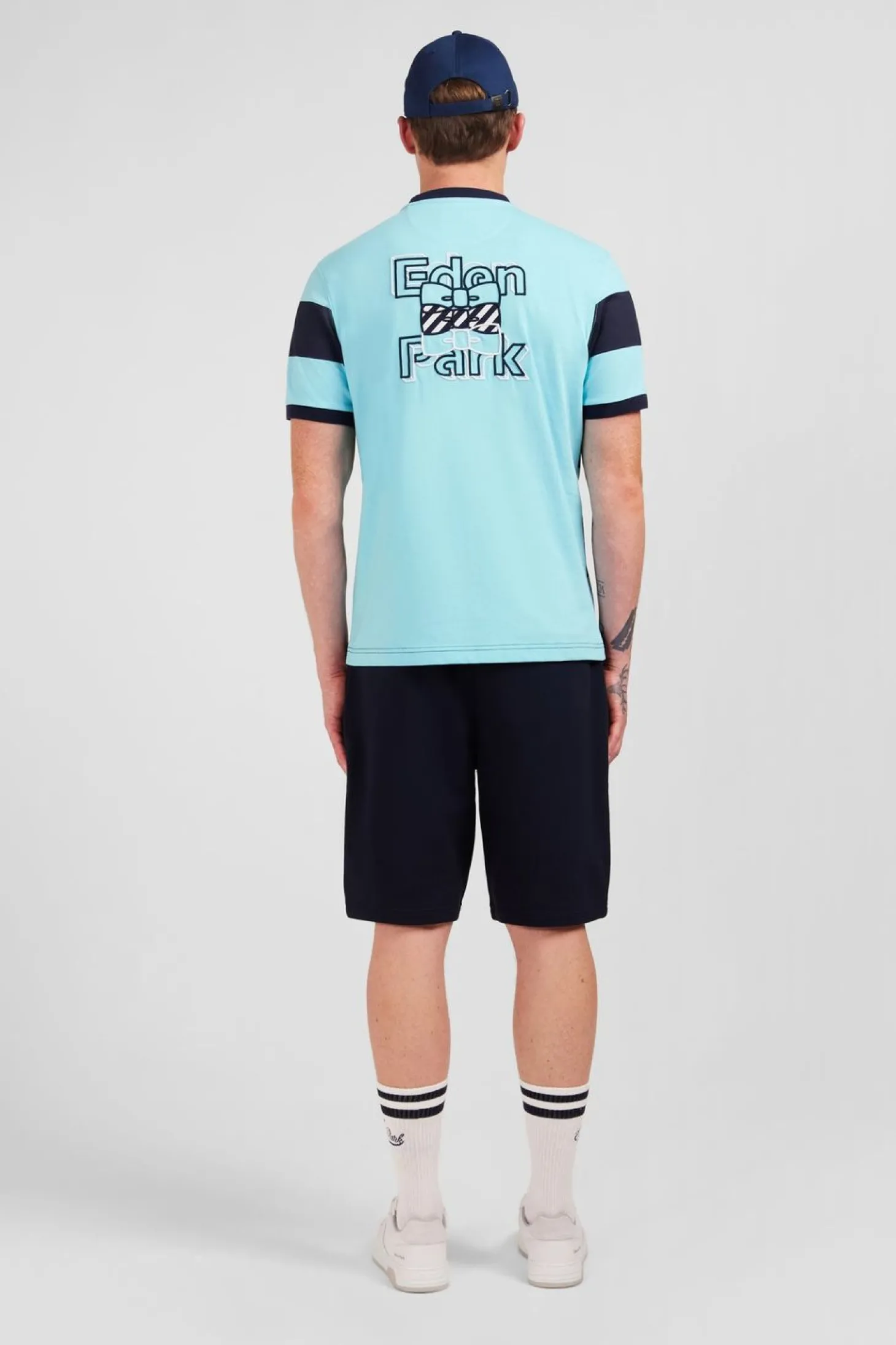 T-Shirt Manches Courtes Cercle Marine Et Turquoise En Coton