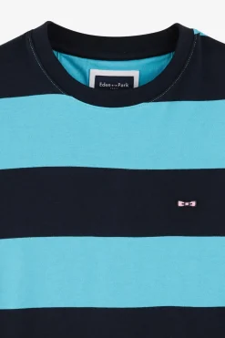 T-Shirt Manches Courtes Cercle Marine Et Turquoise En Coton