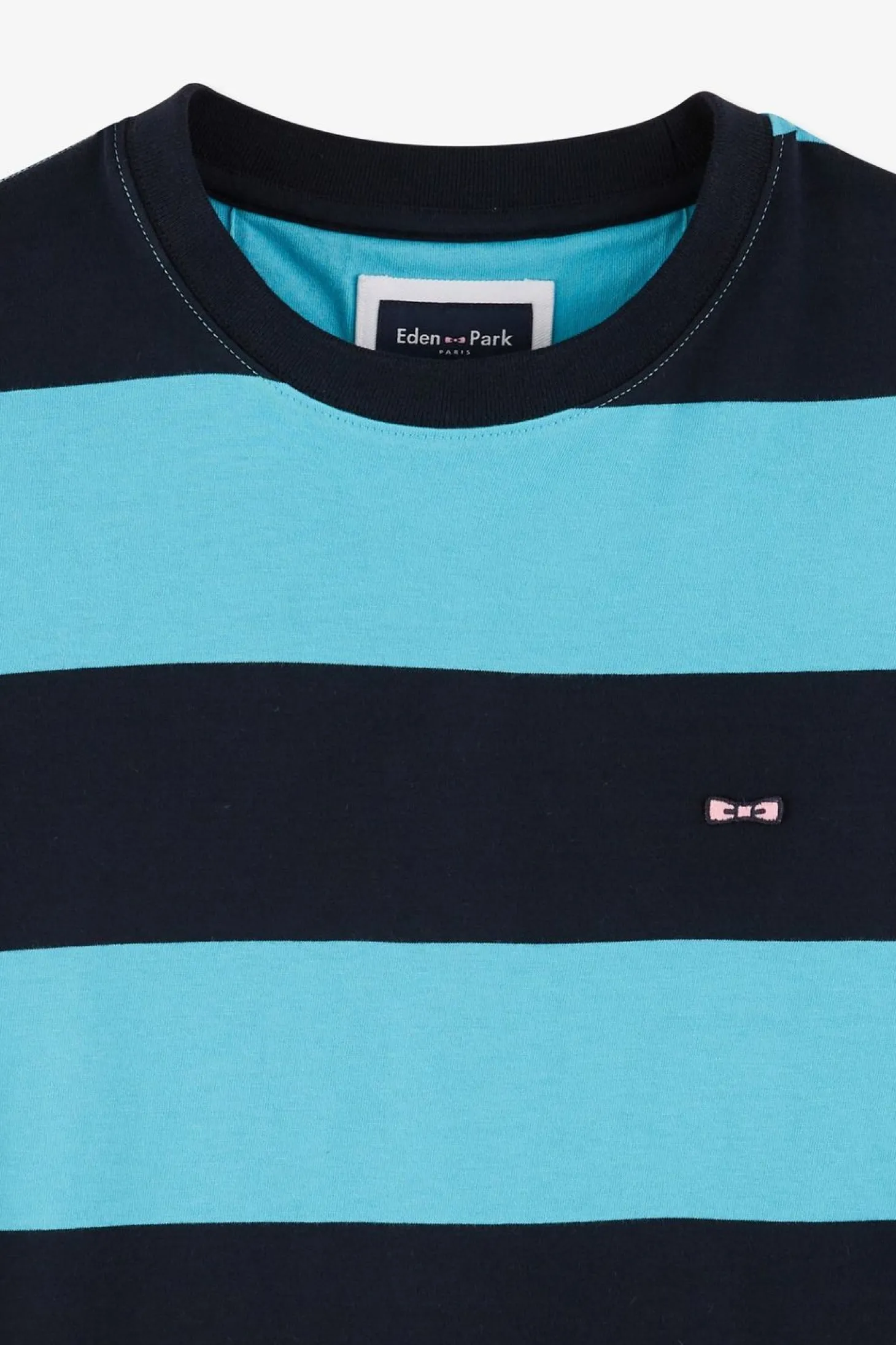 T-Shirt Manches Courtes Cercle Marine Et Turquoise En Coton