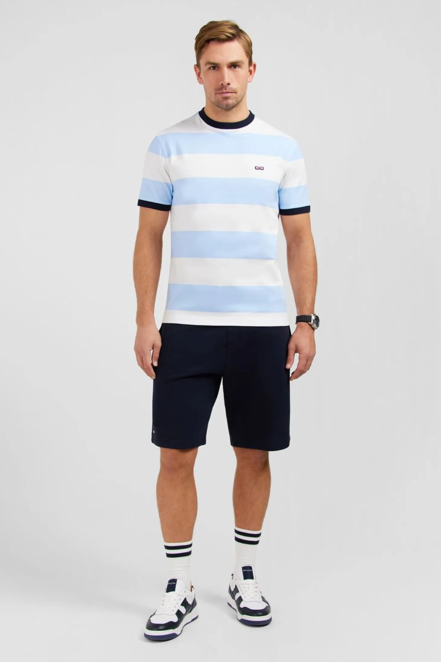 T-Shirt Manches Courtes Cercle Ciel Et Blanc En Coton