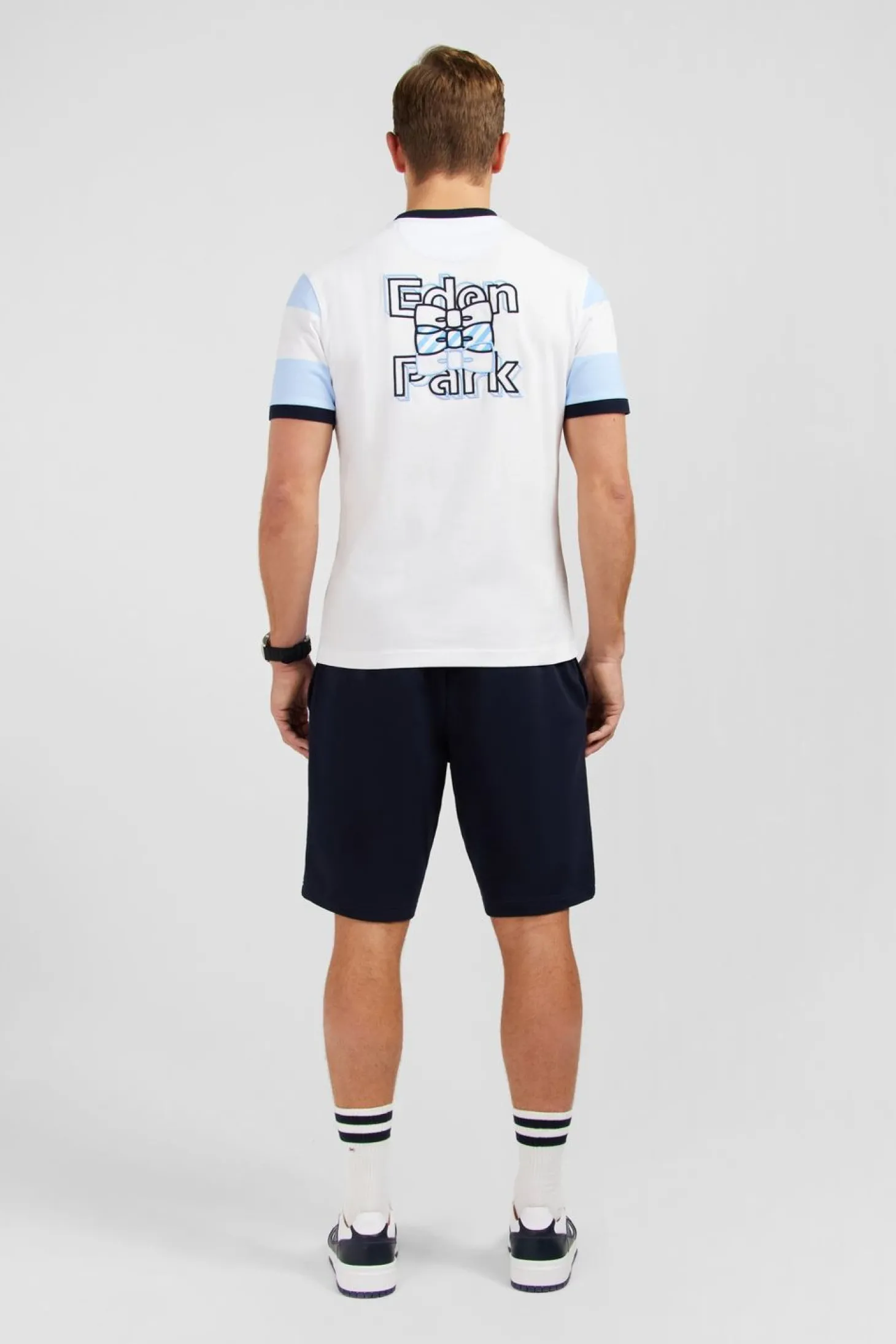 T-Shirt Manches Courtes Cercle Ciel Et Blanc En Coton