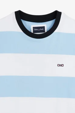 T-Shirt Manches Courtes Cercle Ciel Et Blanc En Coton