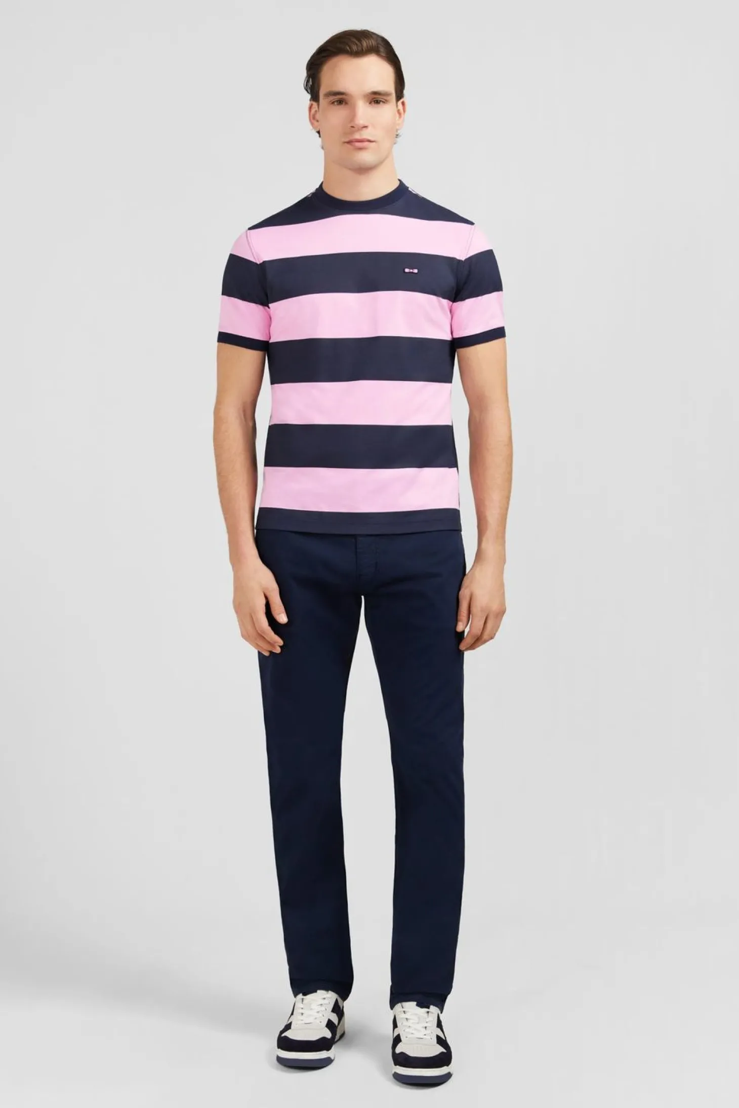 T-Shirt Manches Courtes Cercle Marine Et Rose En Coton