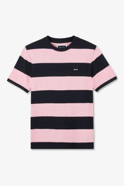 T-Shirt Manches Courtes Cercle Marine Et Rose En Coton