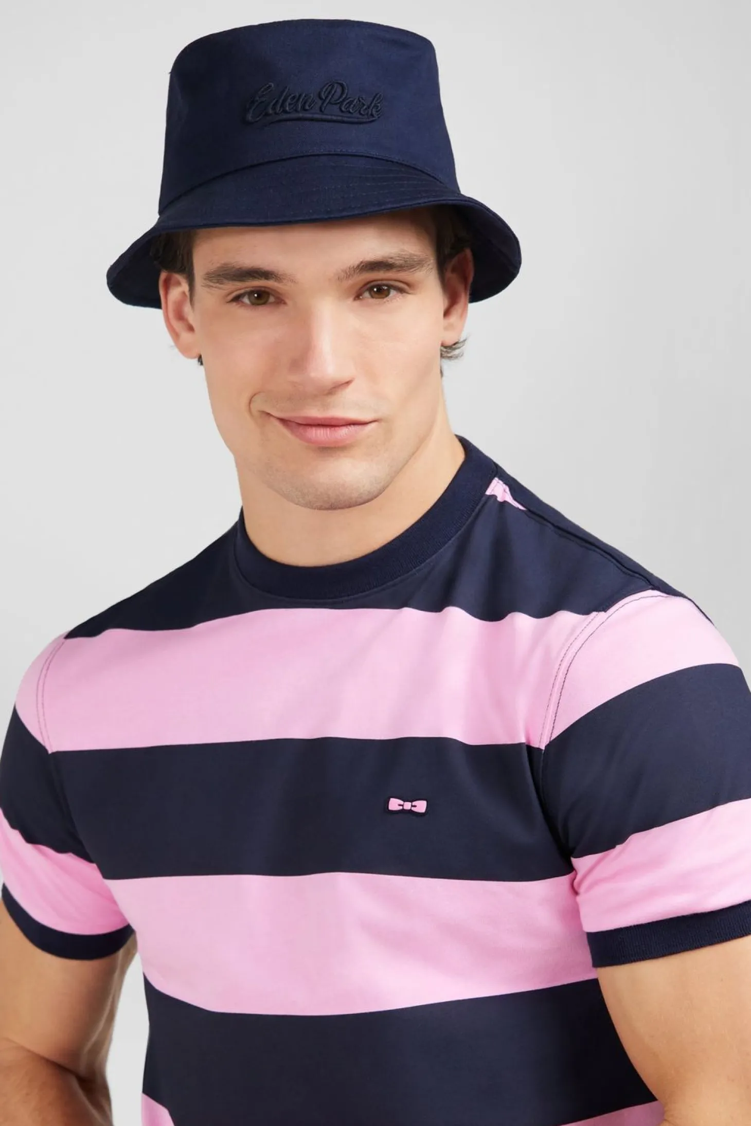T-Shirt Manches Courtes Cercle Marine Et Rose En Coton
