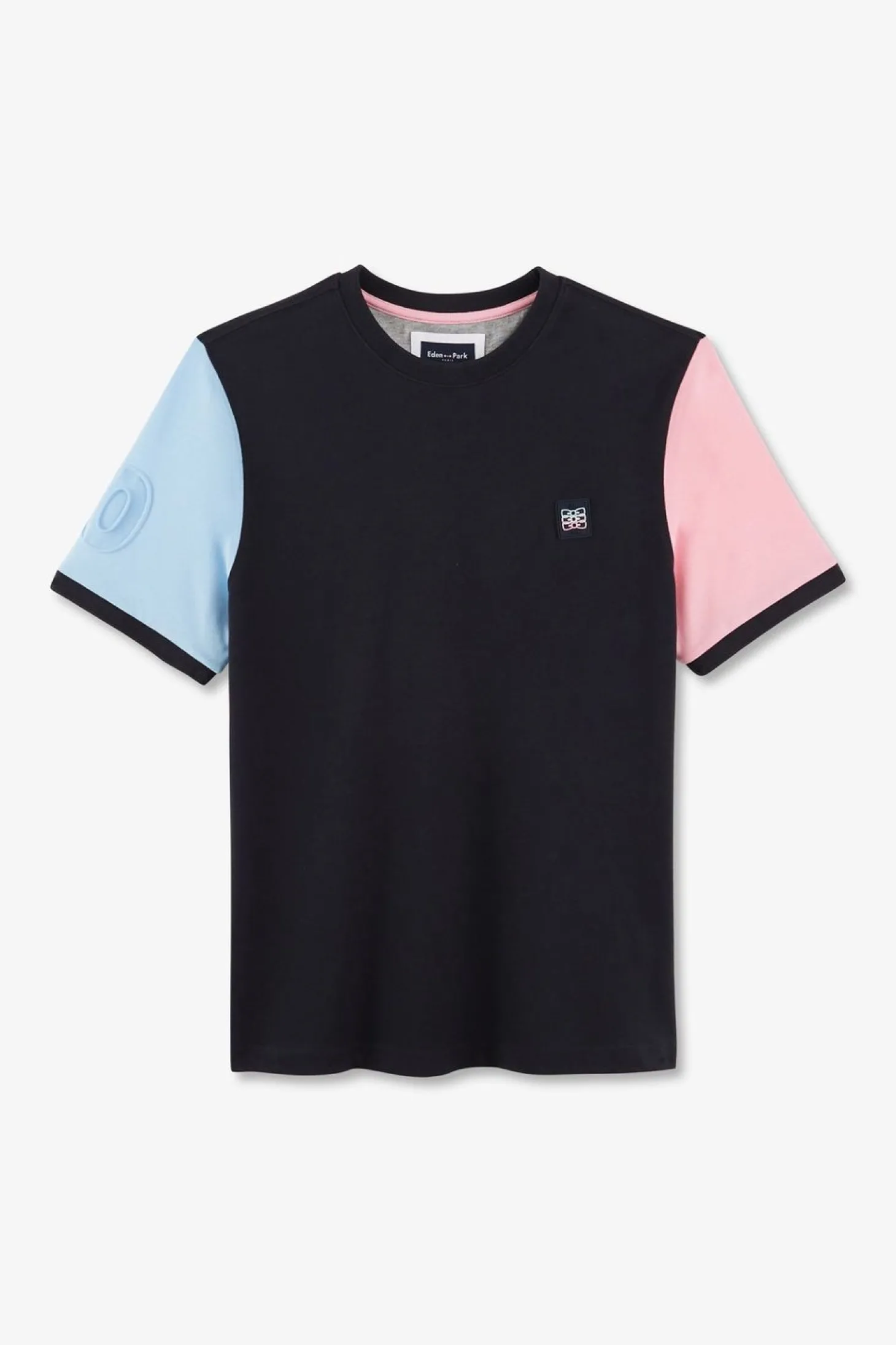 T-Shirt Manches Courtes Marine En Coton Details Embleme