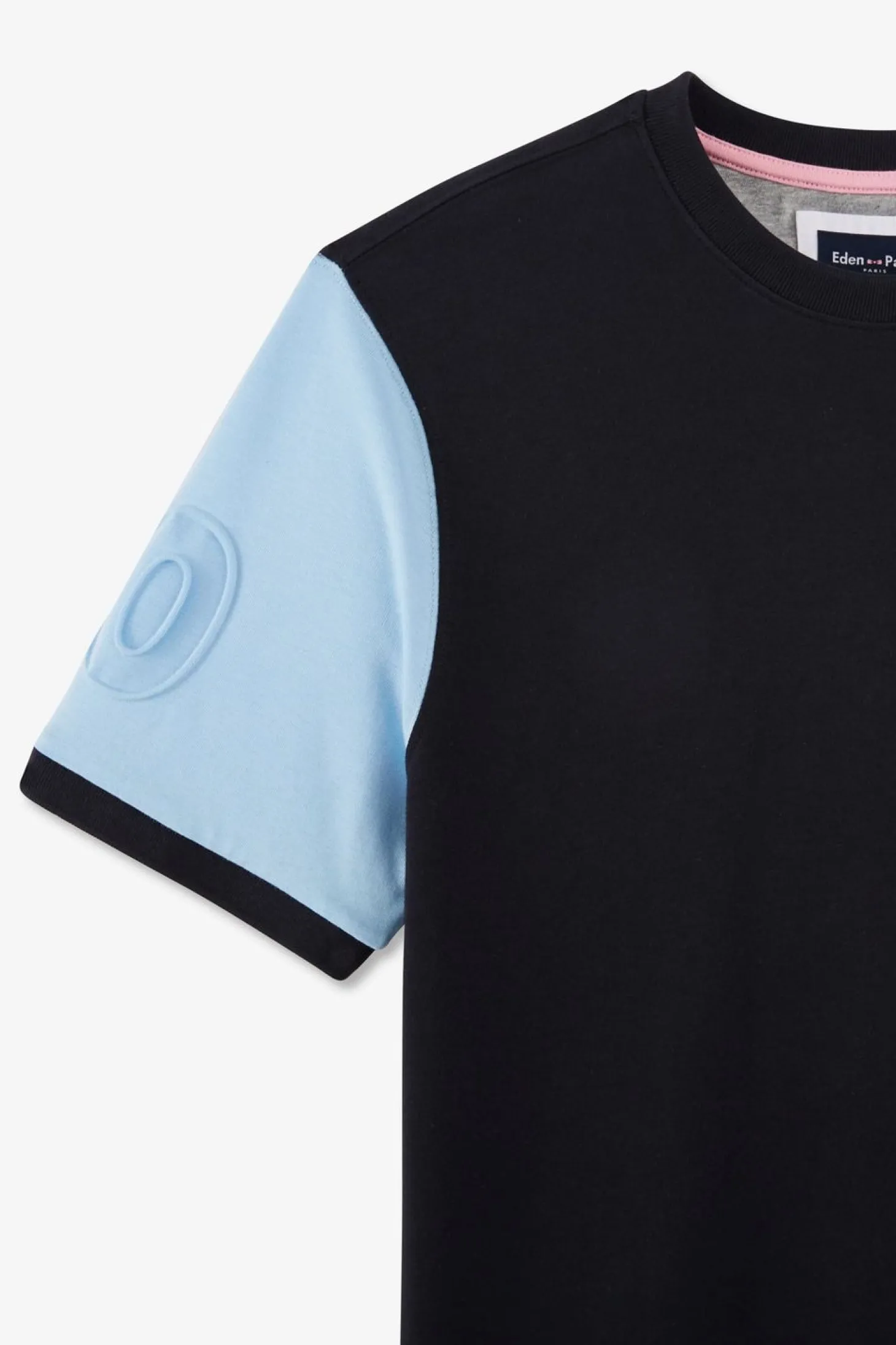T-Shirt Manches Courtes Marine En Coton Details Embleme
