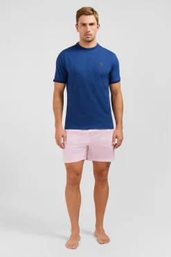 T-Shirt Manches Courtes Marine En Coton Galons Epaules Tricolores