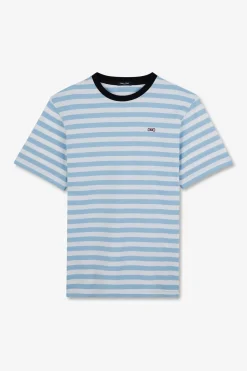T-Shirt Manches Courtes Raye Bleu En Coton Pima