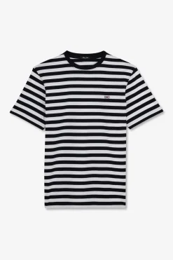 T-Shirt Manches Courtes Raye Bleu Marine En Coton Pima