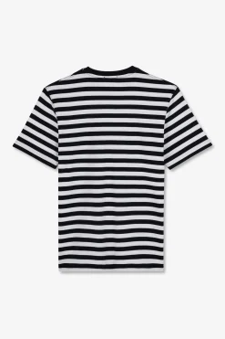 T-Shirt Manches Courtes Raye Bleu Marine En Coton Pima