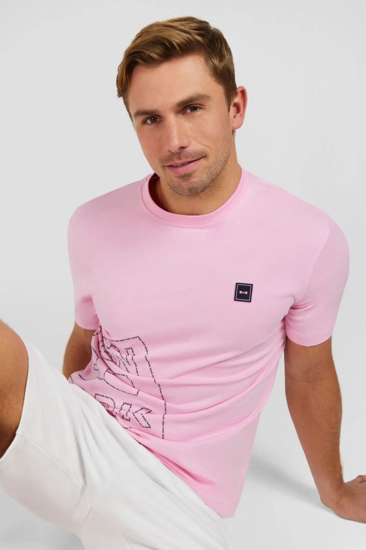 T-Shirt Manches Courtes Rose En Coton Serigraphie Eden Park