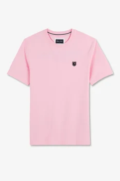 T-Shirt Manches Courtes Rose En Coton Embleme Dos