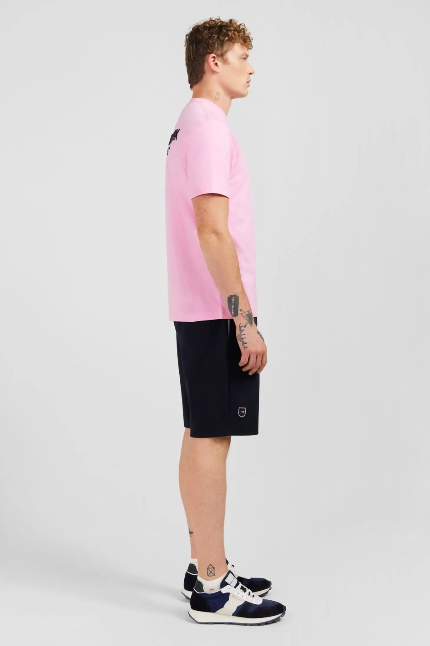 T-Shirt Manches Courtes Rose En Coton Embleme Dos