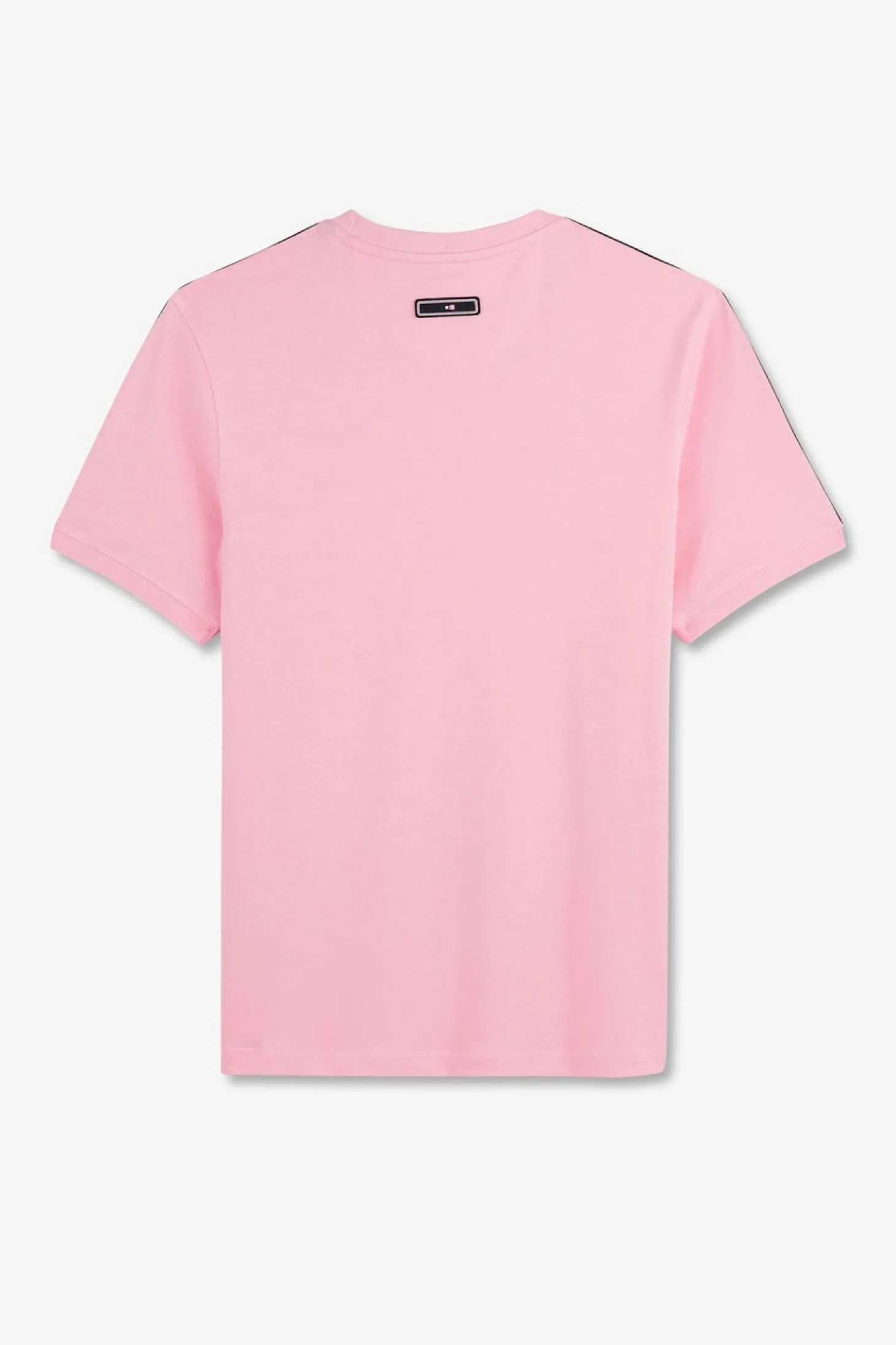 T-Shirt Manches Courtes Rose En Coton Galons Epaules Tricolores