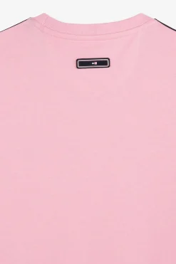 T-Shirt Manches Courtes Rose En Coton Galons Epaules Tricolores